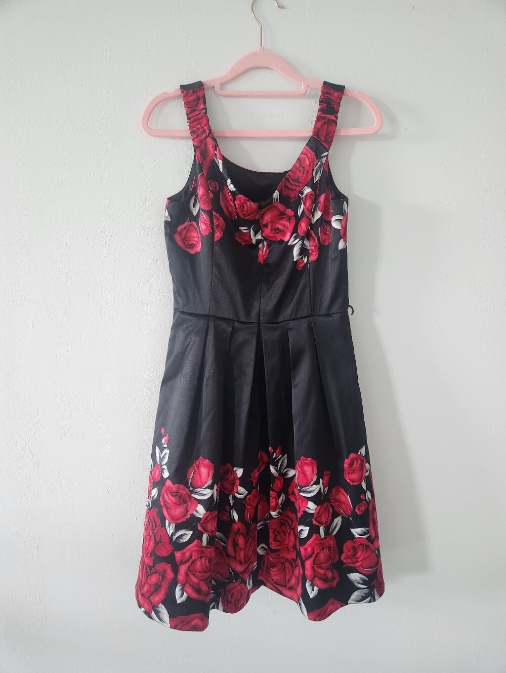 Black Dress with Red Rose Print - Girls' Party Dress - Picture 4 of 5